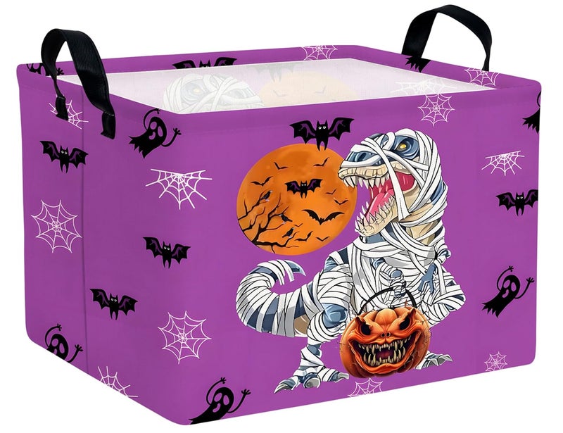 BOOHIT Large Halloween Themed Candy Gift Boo Basket for Kids Baby Personalized Adults Storage Bin Fall Decor(Purple Dinosaur) - Image 1